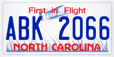 NC license plate ABK2066