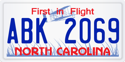 NC license plate ABK2069
