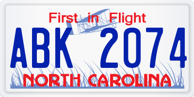NC license plate ABK2074