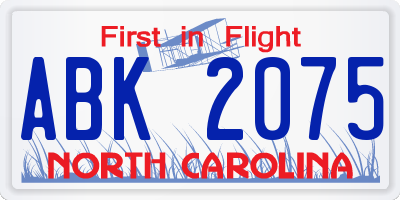 NC license plate ABK2075