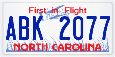 NC license plate ABK2077