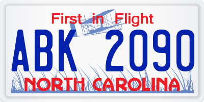NC license plate ABK2090