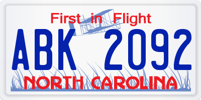 NC license plate ABK2092