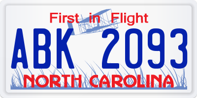 NC license plate ABK2093