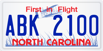 NC license plate ABK2100