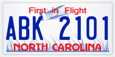 NC license plate ABK2101