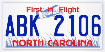 NC license plate ABK2106