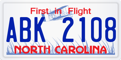 NC license plate ABK2108