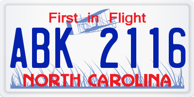 NC license plate ABK2116