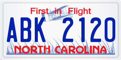 NC license plate ABK2120