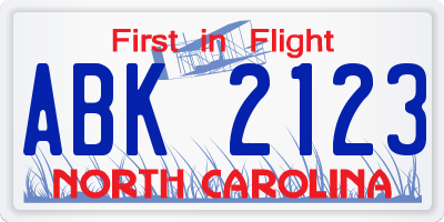 NC license plate ABK2123