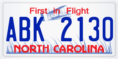 NC license plate ABK2130