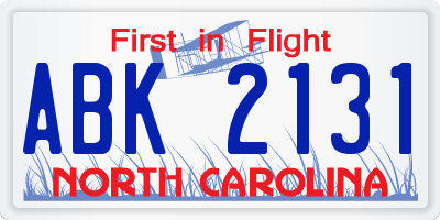 NC license plate ABK2131