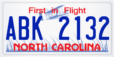 NC license plate ABK2132