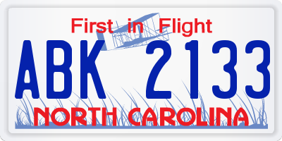 NC license plate ABK2133