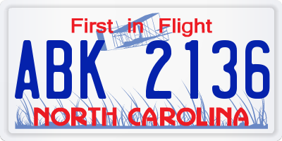 NC license plate ABK2136
