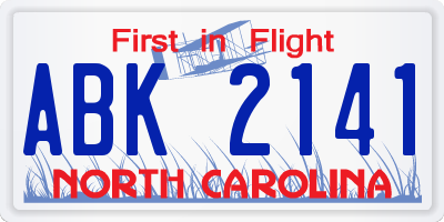 NC license plate ABK2141