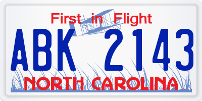 NC license plate ABK2143