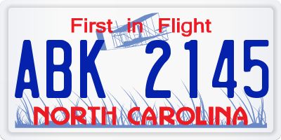 NC license plate ABK2145