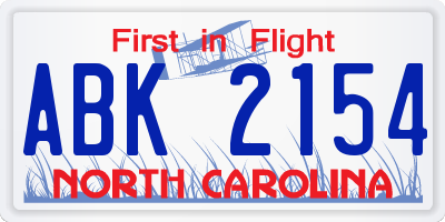 NC license plate ABK2154