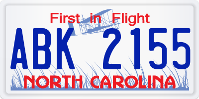 NC license plate ABK2155