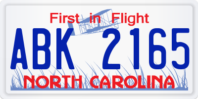 NC license plate ABK2165