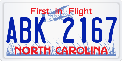 NC license plate ABK2167