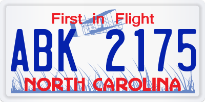 NC license plate ABK2175