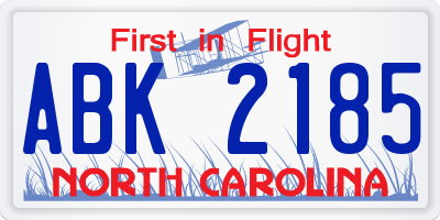 NC license plate ABK2185