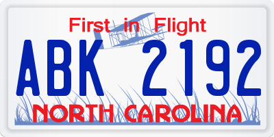 NC license plate ABK2192