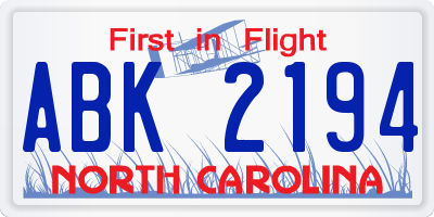NC license plate ABK2194