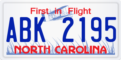 NC license plate ABK2195