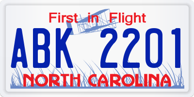NC license plate ABK2201