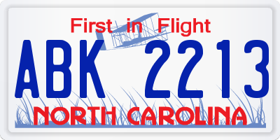 NC license plate ABK2213