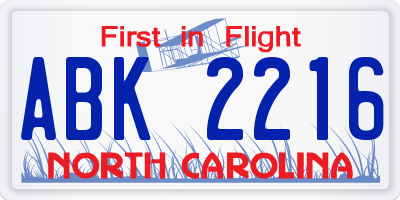 NC license plate ABK2216