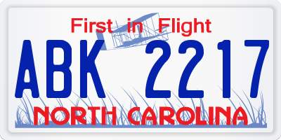 NC license plate ABK2217
