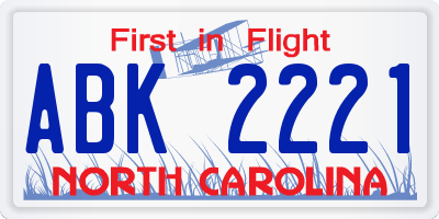 NC license plate ABK2221
