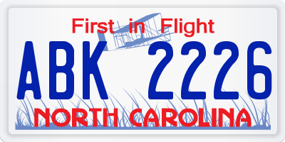 NC license plate ABK2226