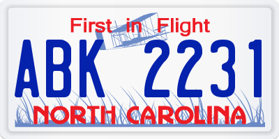 NC license plate ABK2231
