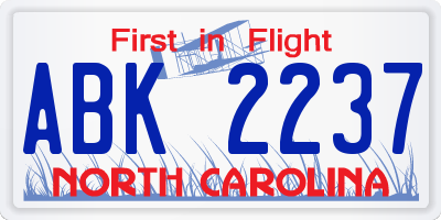 NC license plate ABK2237