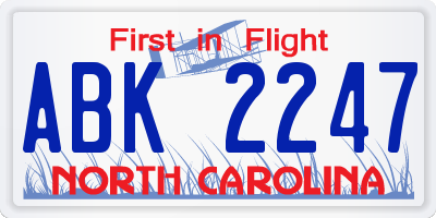 NC license plate ABK2247