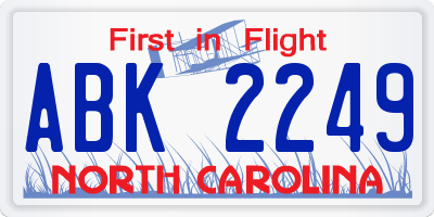 NC license plate ABK2249