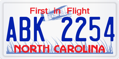 NC license plate ABK2254