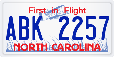 NC license plate ABK2257