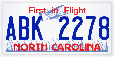 NC license plate ABK2278