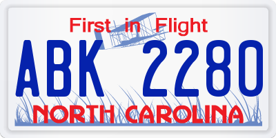NC license plate ABK2280