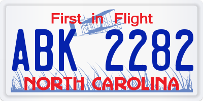 NC license plate ABK2282
