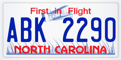 NC license plate ABK2290