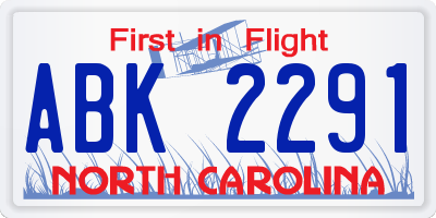 NC license plate ABK2291