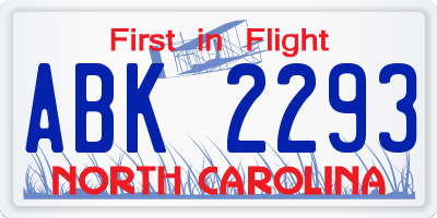 NC license plate ABK2293